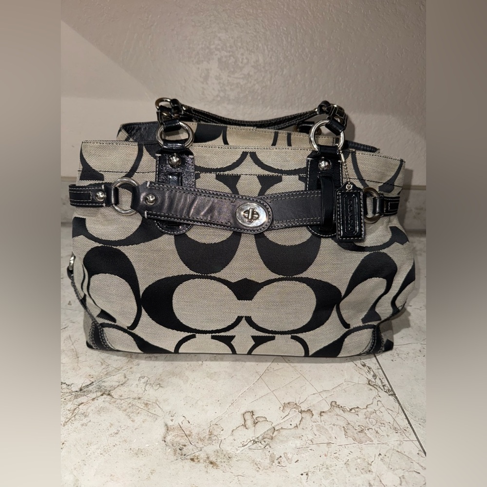 Coach Black and Tan Signature Satchel